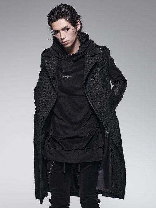 《予約品》ツイード＆袖革 W-RidersLongCoat / Wライダーズロングコート/ ブラック 【kiryuyrik】 10月中旬以降入荷予定