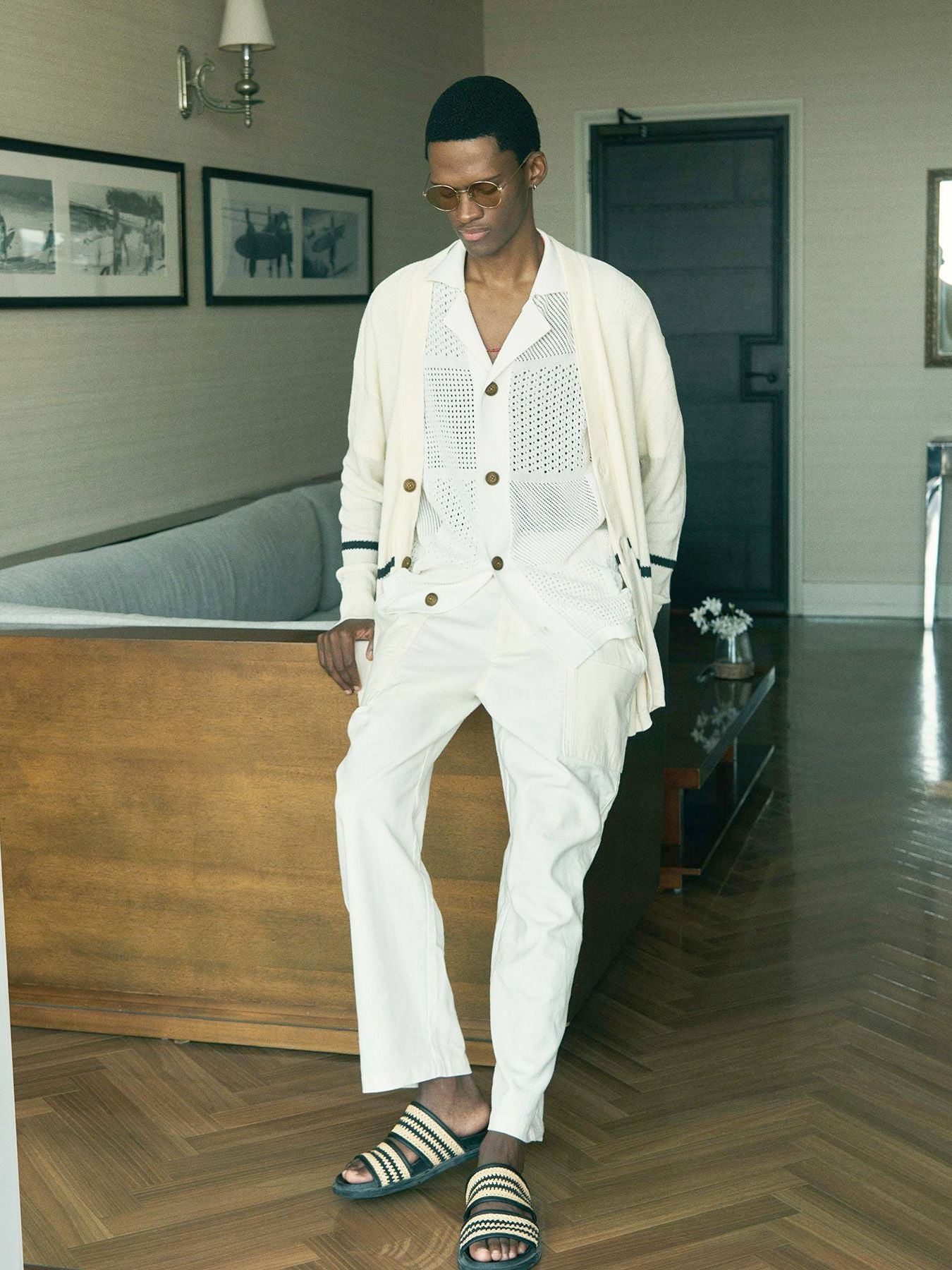 ラインニットカーディガン / ホワイト