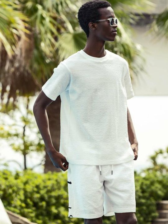 クレープニットロゴ半袖Tシャツ / ホワイト