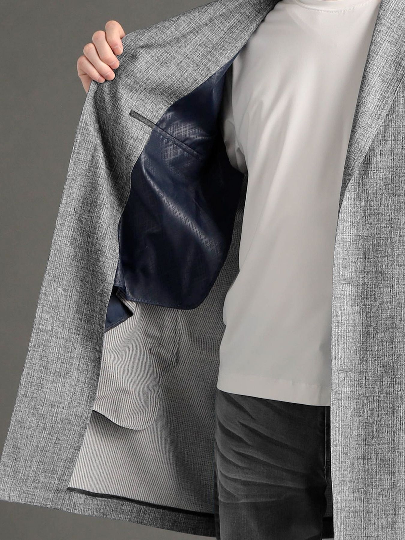 メランジドッツ チェスターコート / ライトグレー【MONSIEUR NICOLE】