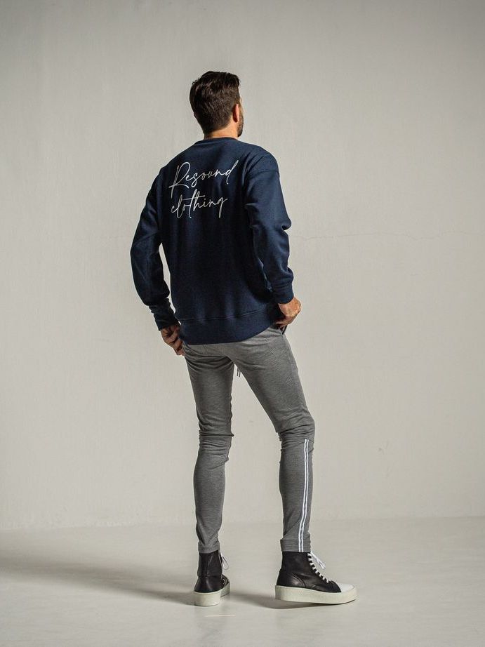 ID velours fleece drop trainer  / ルーズトレーナー / ネイビー裏起毛ルーズ 胸と背中プリント入り