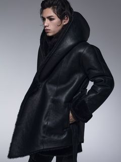 《予約品》 ShawlHoodMoutonCoat / リバーシブルムートンコート / ブラック 【kiryuyrik】 11月以降入荷予定