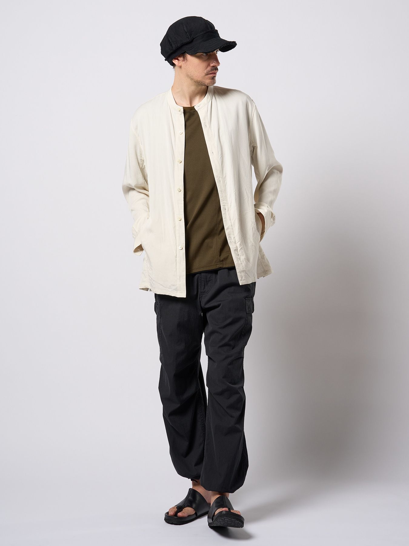 【予約品 9月23日(火) 締切】band collar shirt coat / バンドカラー シャツコート / オフホワイト