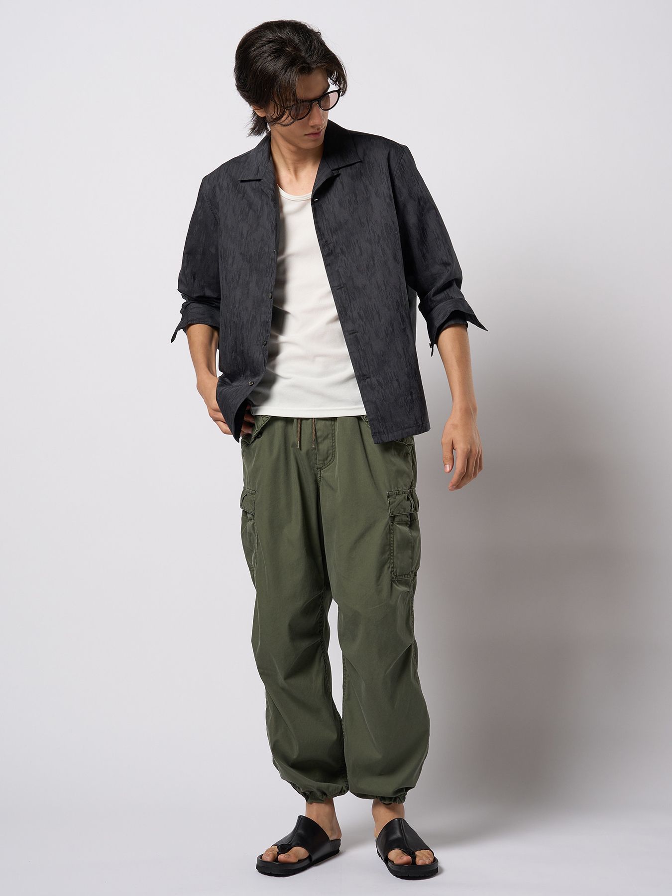 【予約品 9月23日(火) 締切】jacquard open collar shirt / ジャガード オープンカラーシャツ / ブラック