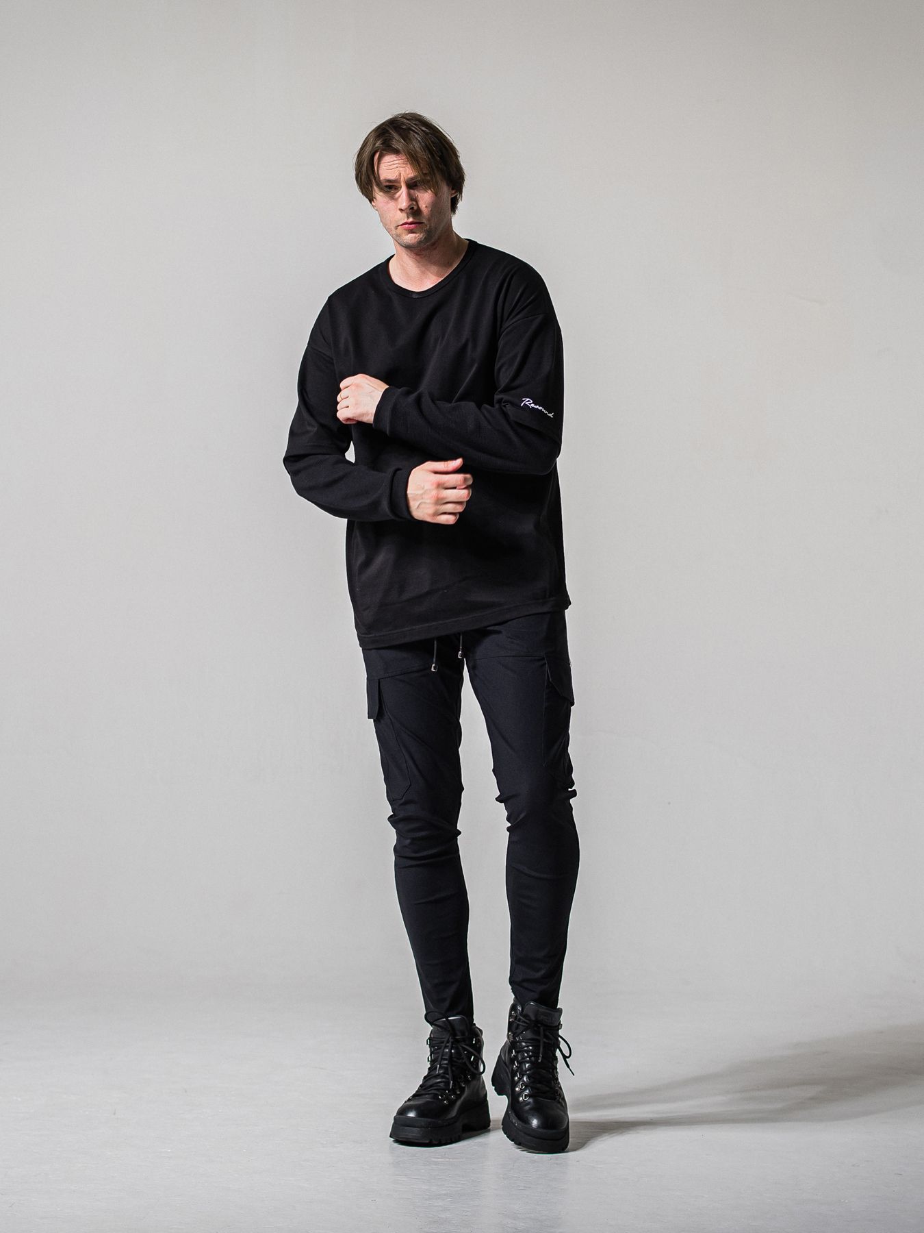 【予約品 11月16日(日) 締切】FAKE LAYERED WAFFLE LONGSLEEVE / フェイクレイヤード ワッフル ロングスリーブTシャツ / ブラック