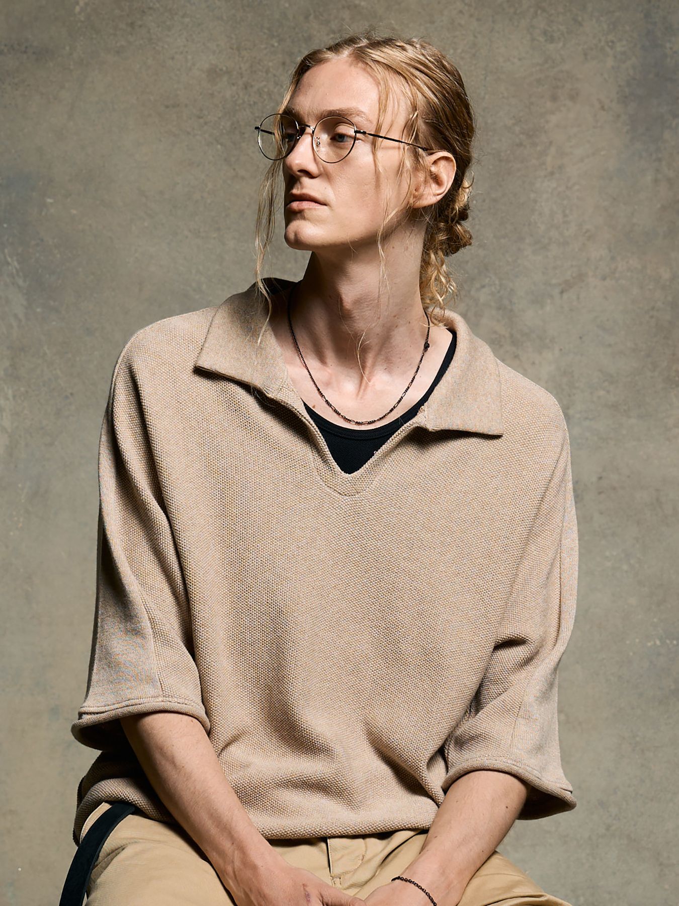 【予約品 9月23日(火) 締切】comfy skipper polo H/S / コンフィー スキッパーポロ ハーフスリーブ  / ライトベージュ