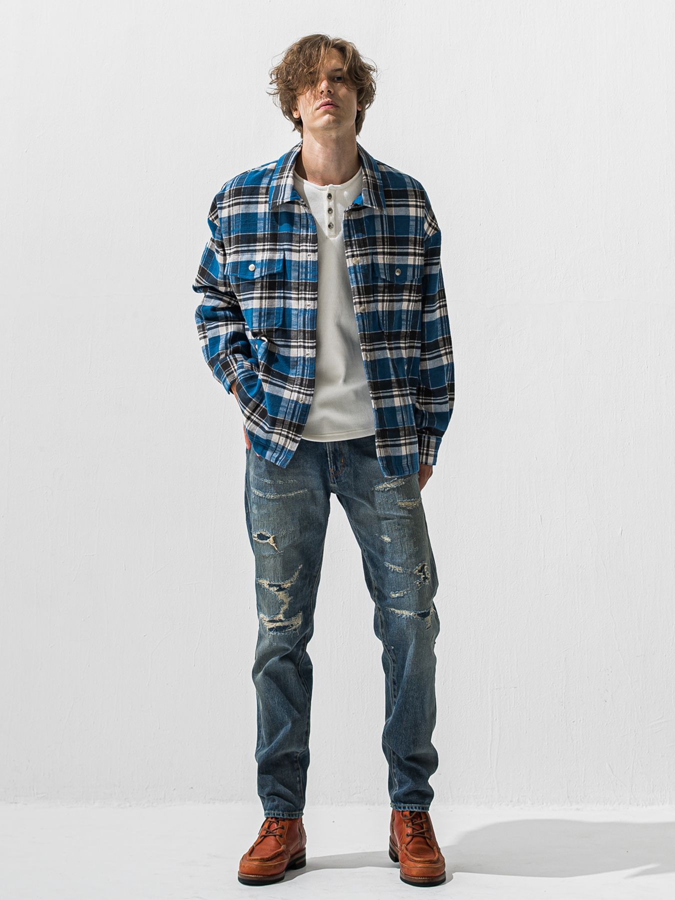 【予約品 9月6日(日) 締切】OLD SLUB CHECK JK / ヴィンテージ ネルジャケット / ブルー