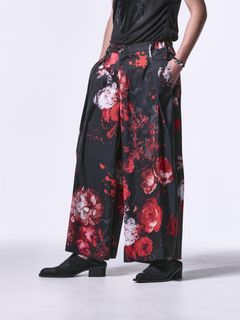 《予約品》 SlitWideTuckSlacks / スリットワイドスラックス / サテンブラック＆レッド