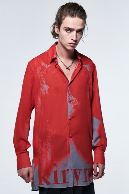 《予約品》 LogoShadowButterflyGC SquareHemShirt / レッド＆グレー 【kiryuyrik】 2023年3月以降入荷予定