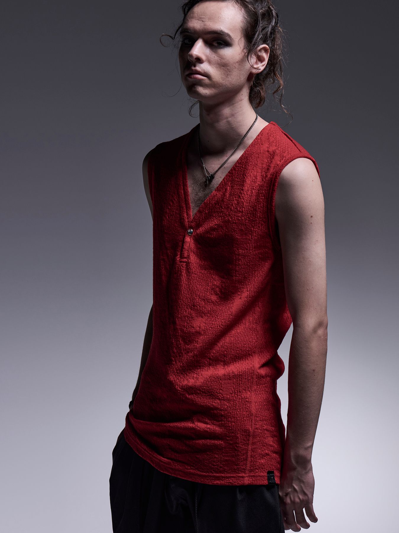 【予約品 7月13日(日) 締切】Henley Tank Top / ヘンリーネック タンクトップ / レッド