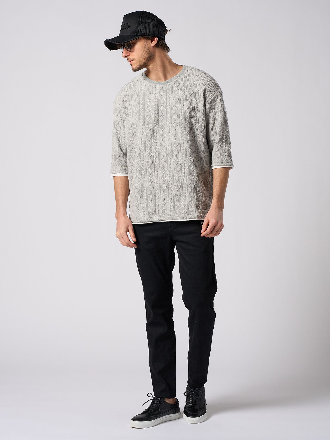 【予約品 1月25日(日) 締切】jacquard summer knit H/S / ジャガード サマーニット ハーフスリーブ / 杢グレー