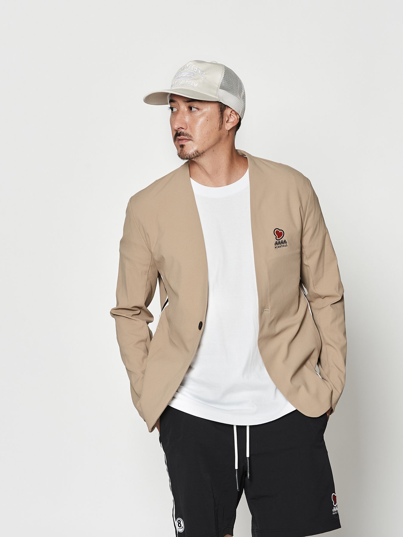 【予約品 10月9日(木) 締切】muta sweet no collar jacket / ノーカラージャケット / ベージュ【Acanthus × muta MARINE】