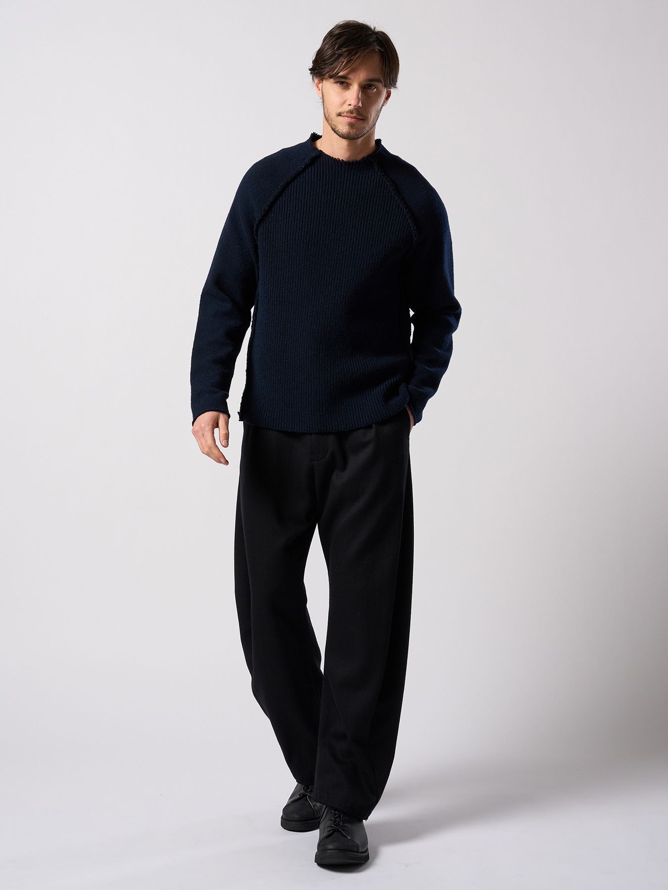 【予約品 4月19日(日) 18時締切】lomond×powder line high-neck knit / ライン ハイネックニット / ネイビー