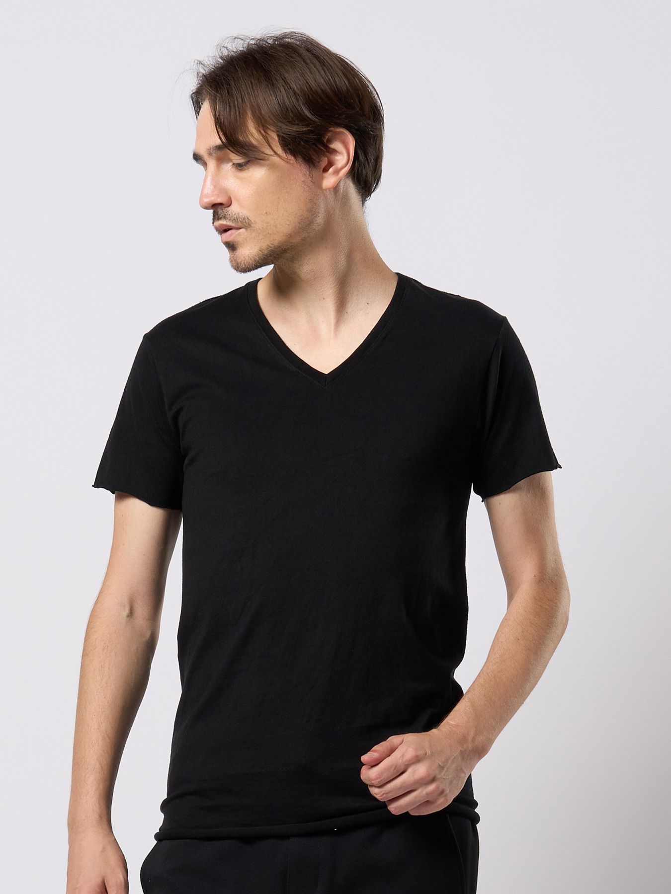 【予約品 9月23日(火) 締切】cut-off V-neck S/S / カットオフ Vネック ショートスリーブ / ディープブラック