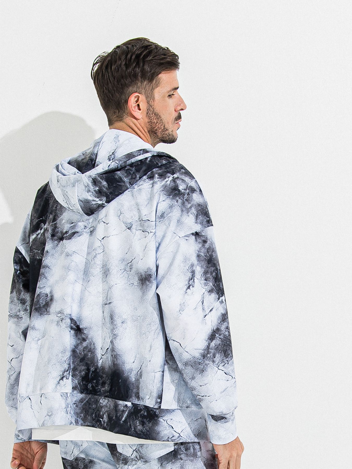 【予約品】RASH OVER ZIPUP HOODIE / ラッシュガード オーバーサイズジップアップパーカー / マーブルホワイト
