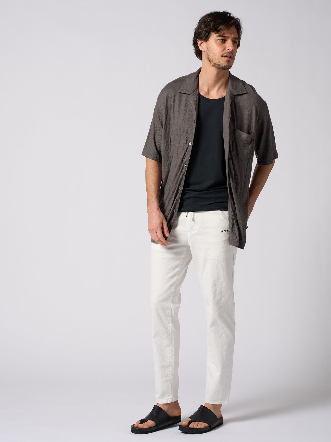 【予約品 1月25日(日) 締切】ex.comfy wool open collar shirt / サマーウール オープンカラーシャツ / スチールグレー