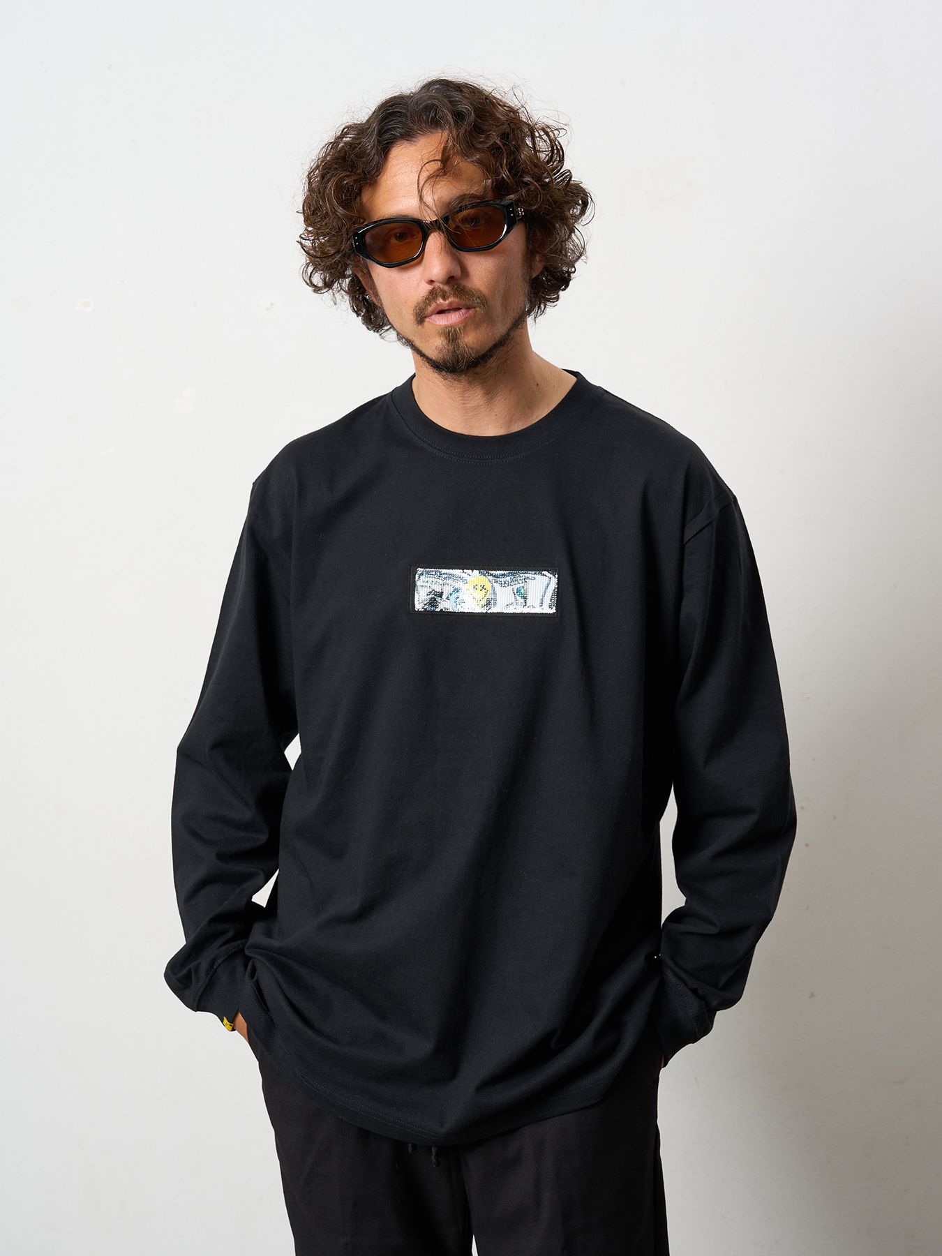 5.6ozコットン天竺 YOU GOT THIS シークインLS Tシャツ / ブラック