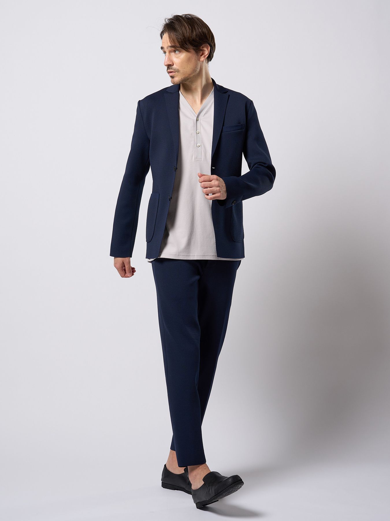 【予約品 9月23日(火) 締切】function knit easy slacks (jacquard check) / ファンクションニットイージースラックス (ジャガードチェック) / ネイビーチェック