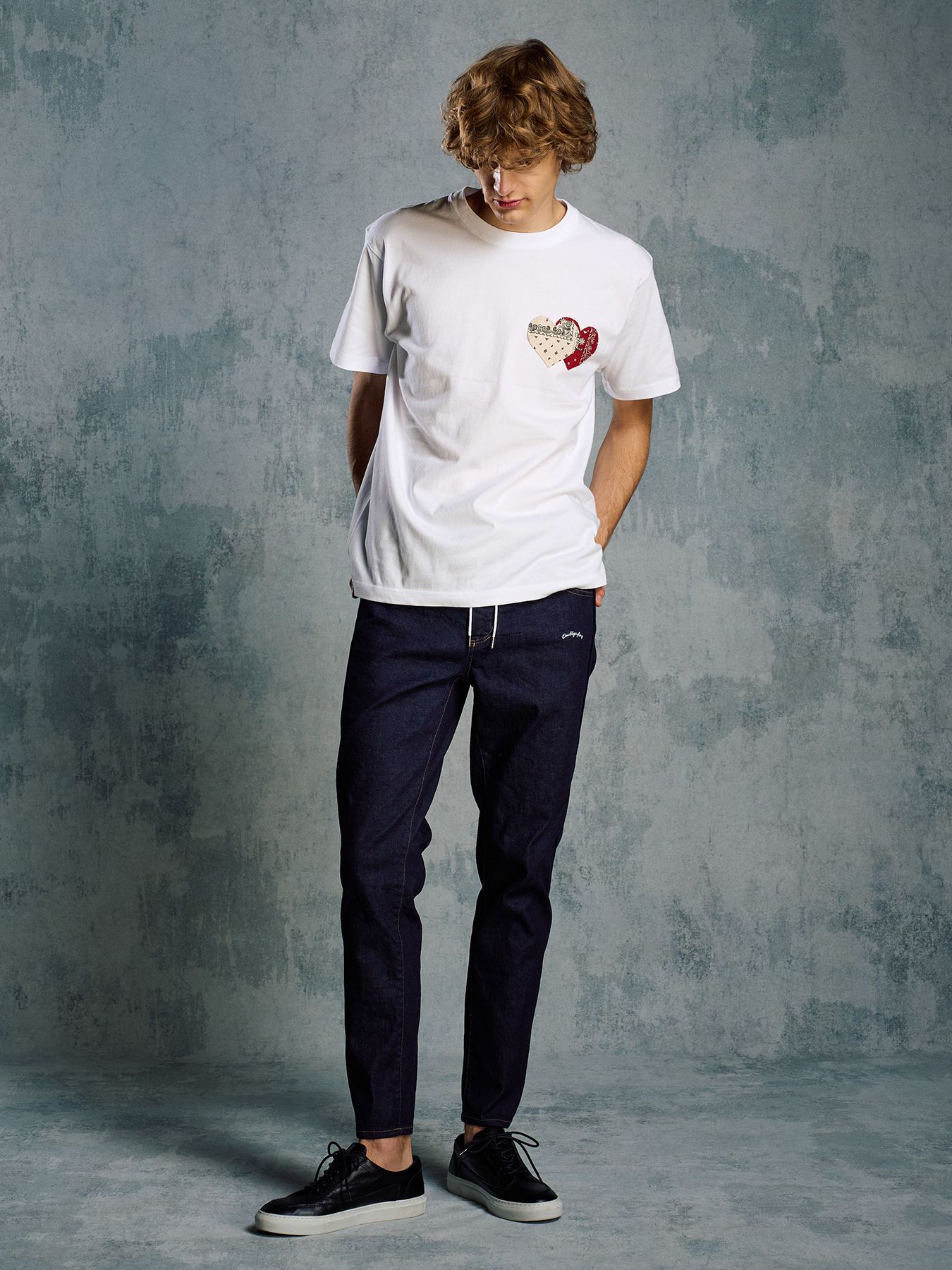 【予約品 1月25日(日) 締切】graphic-T collection：bandana panel heart T / バンダナパネル ハート Tシャツ / ホワイト×レッド