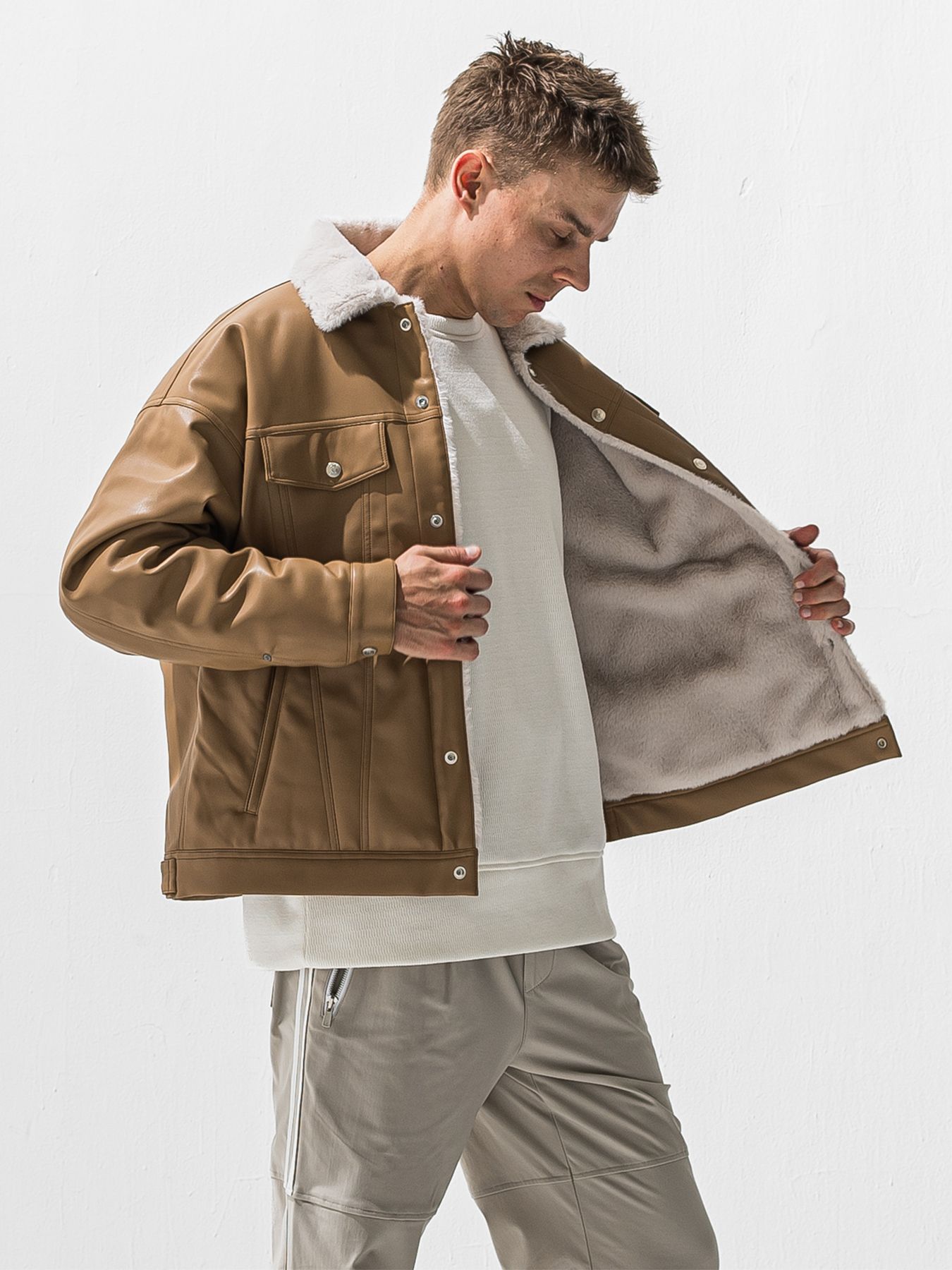 【予約品 9月6日(日) 締切】LEATHER FUR OVER G / レザー ファー オーバー Gジャン / ベージュ