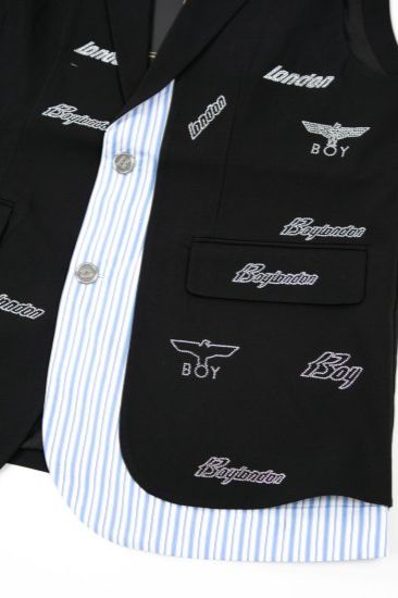 RHINESTONE TAILORED VEST/ ブラック【BOY LONDON】