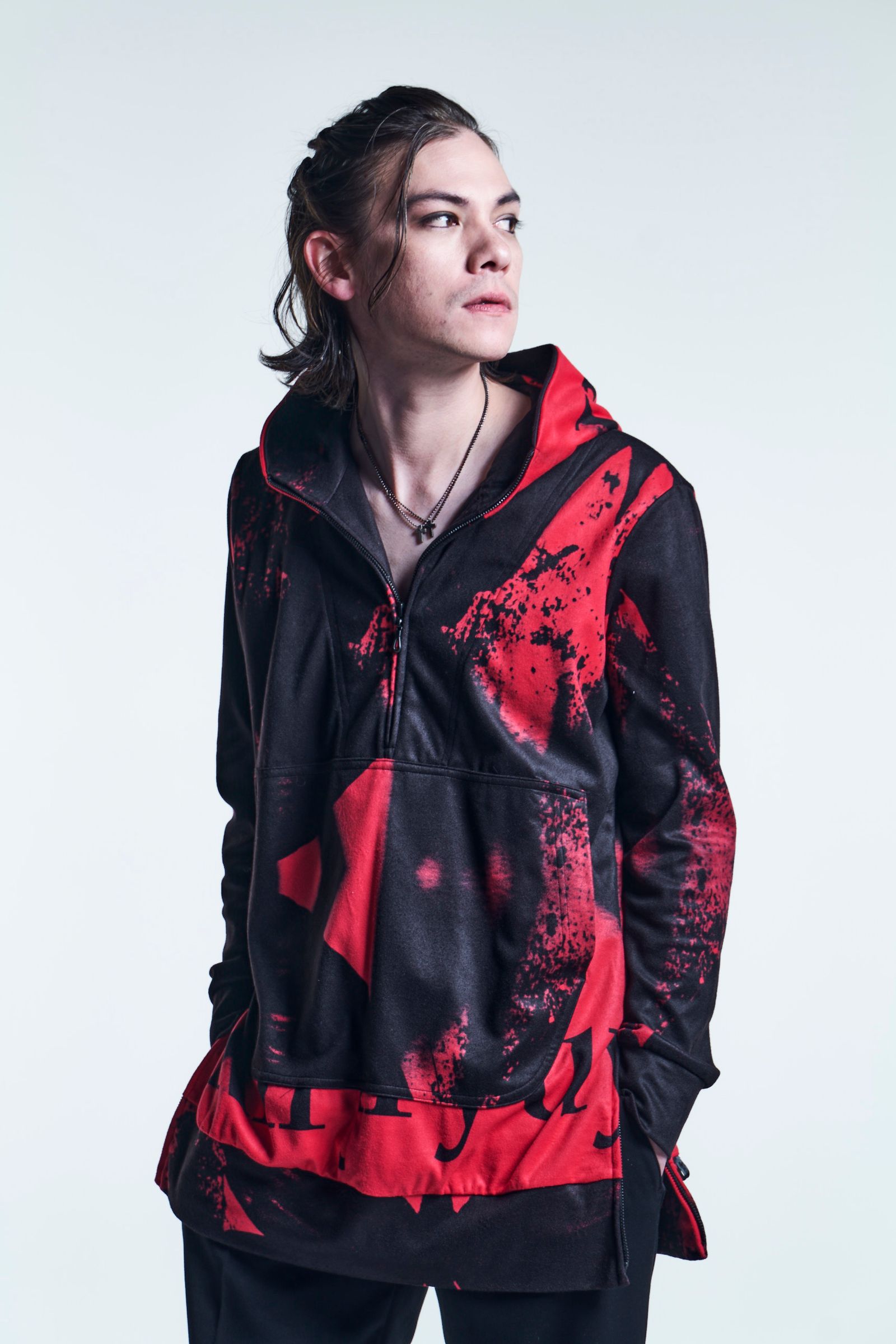 ZippHoodie InkJetFleece / Black&Red 【kiryuyrik】