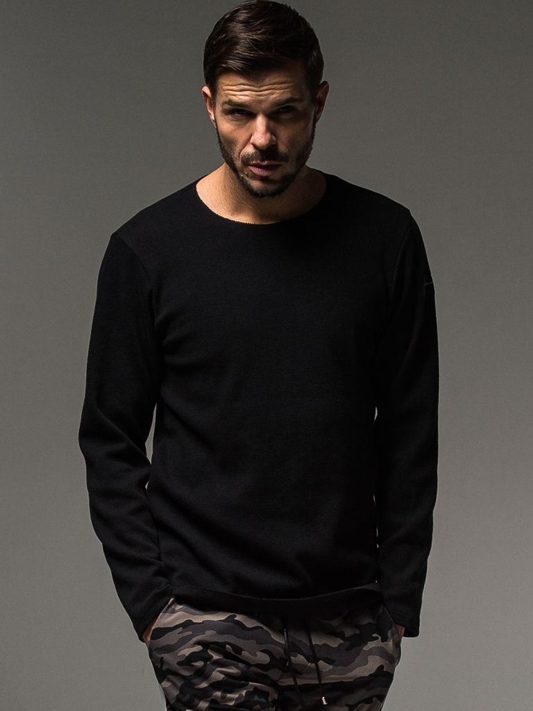 ST COTTON waffle Thermal ロンT / BLACK