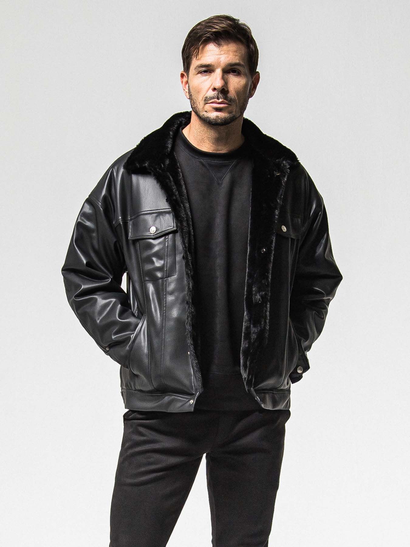 【予約品 8月31日(日) 締切】LEATHER FUR OVER G / レザーファーオーバーGジャケット / ブラック