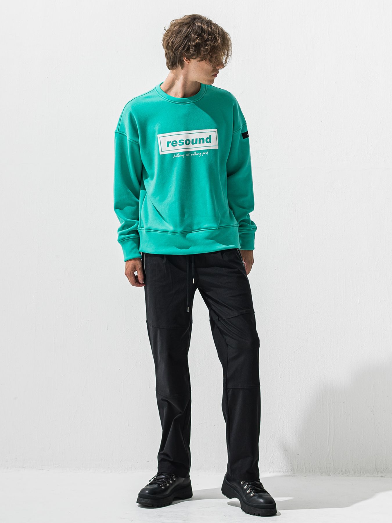 【予約品 9月6日(日) 締切】BOX VELOURS FLEECE DROP TRAINER / ボックスロゴ 裏起毛 ルーズトレーナー / ブルーグリーン