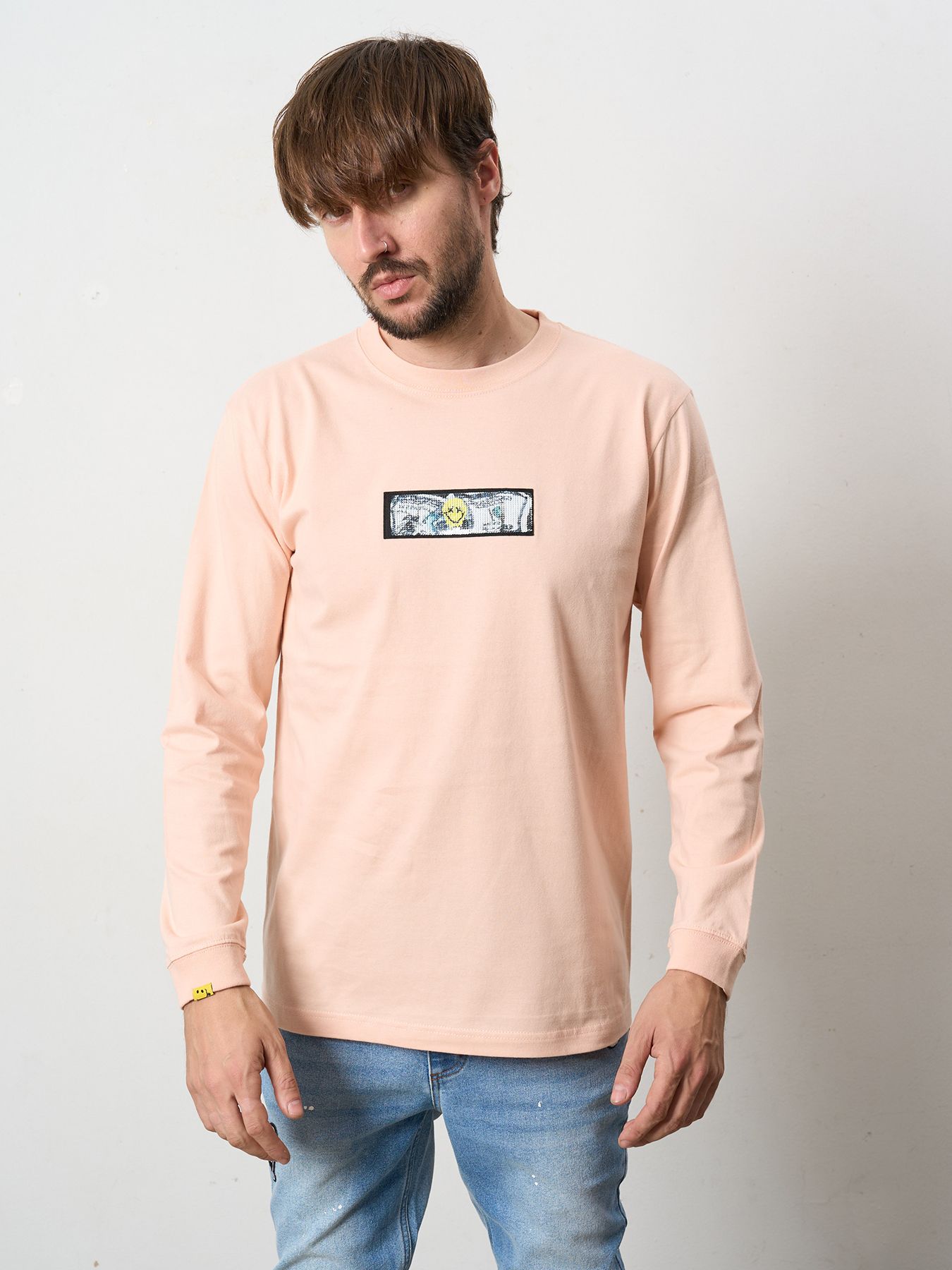 5.6ozコットン天竺 YOU GOT THIS シークインLS Tシャツ / ペールピンク