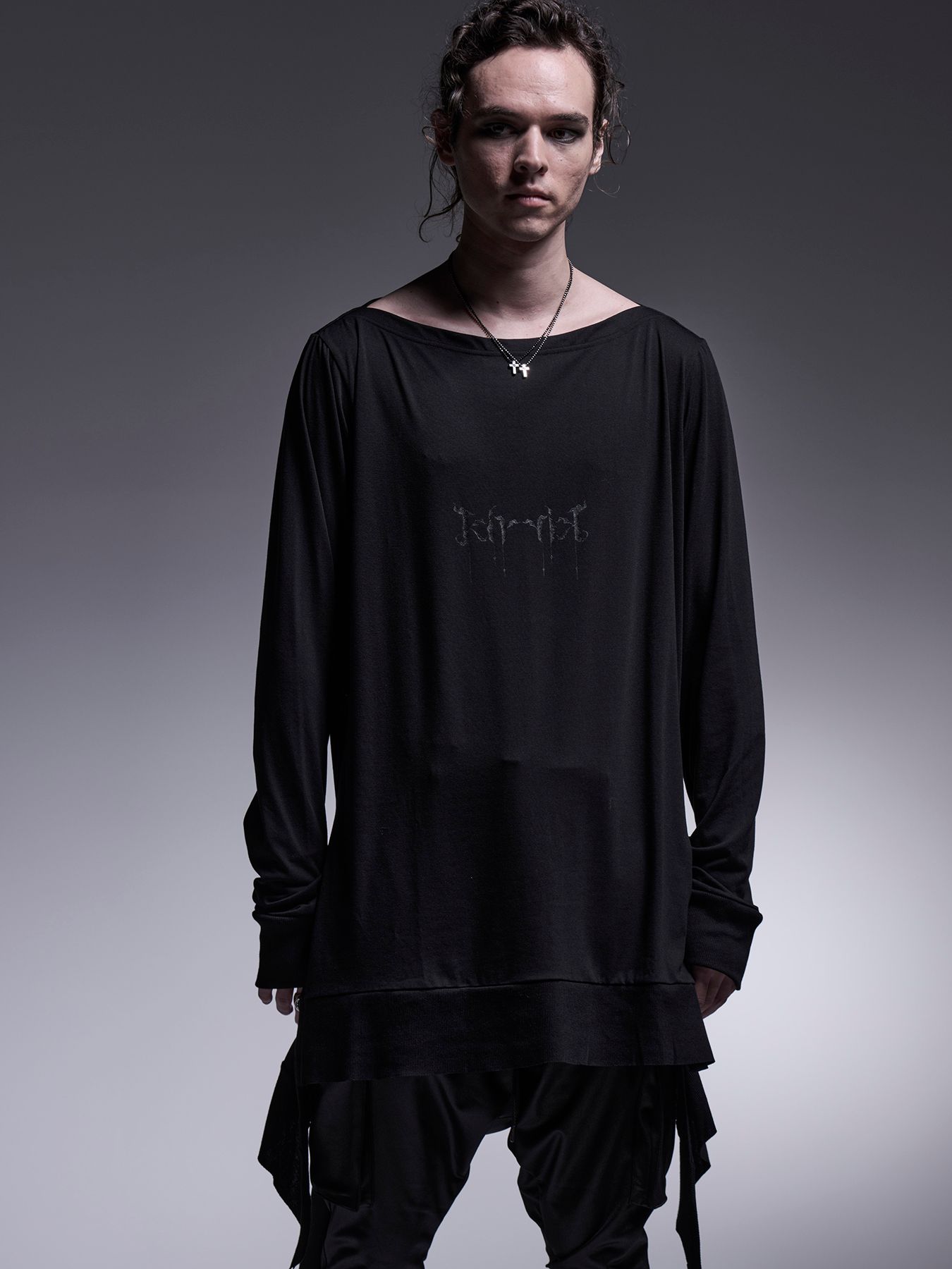 Boat Neck Flare T-Shirt / ボートネック フレアTシャツ / ブラック