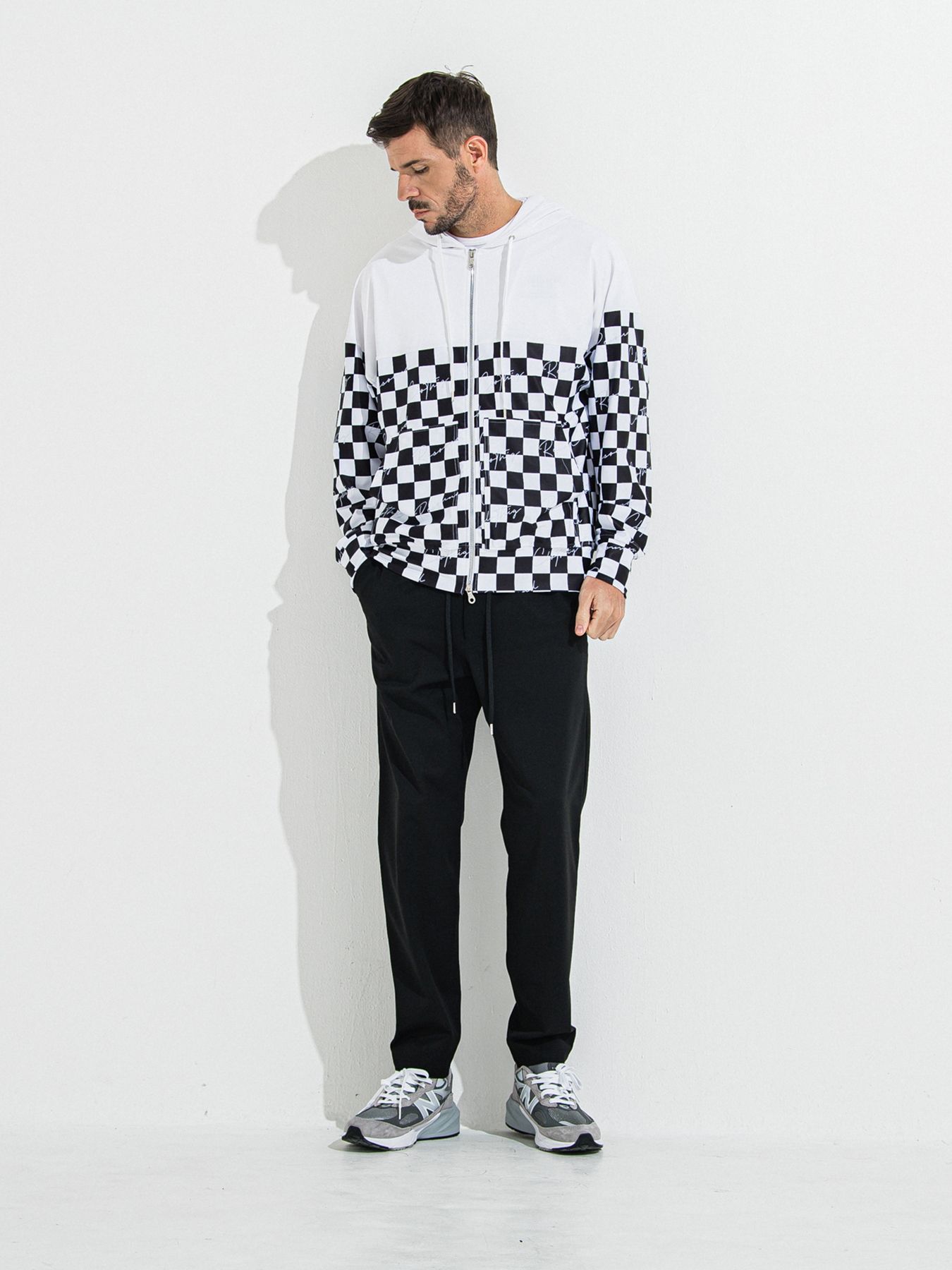 【予約品 】RASH OVER ZIPUP HOODIE / ラッシュガード オーバーサイズジップアップパーカー / チェッカーフラッグ
