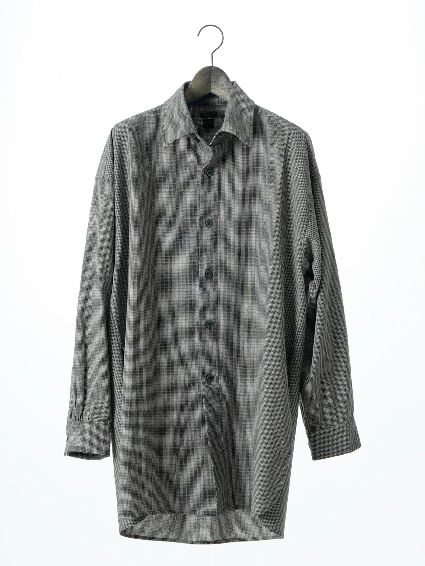 【予約品 5月7日(水)AM10時  締切】Chronos / ワッシャー加工 ロングシャツ / アイボリー×ブラック千鳥