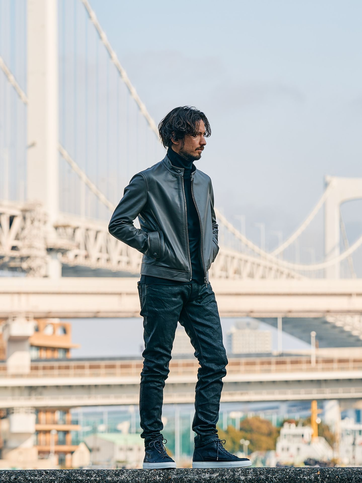 【予約品】 tight straight selvedge denim(oild) / デニム / コーティングブラック