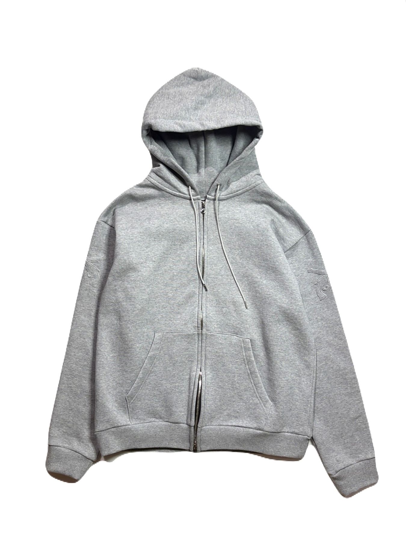 【予約品 3月9日(月) 18:00 締切】CROSSGUN CRY HOODIE / クリスタルクロスガン ジップフーディ / グレー