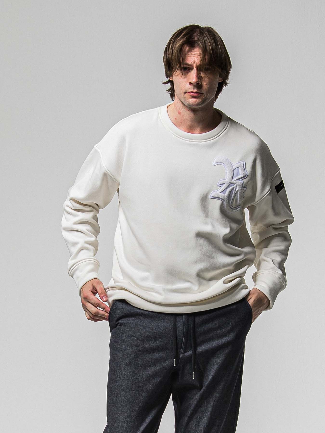 【予約品 8月31日(日) 締切】RC CHENILLE VELOURS FLEECE DROP TRAINER / RCサガラ刺繍ワッペン ベロアフリース ドロップショルダートレーナー / ホワイト