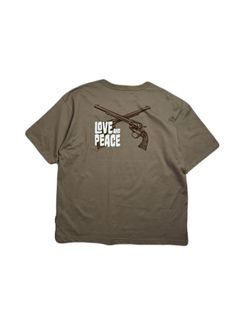 【予約品 3月9日(月) 18:00 締切】ORG/CO S/TEE LAP/GUN / クロスガン LOVE and PEACE オーガニックコットン Tシャツ / カーキ