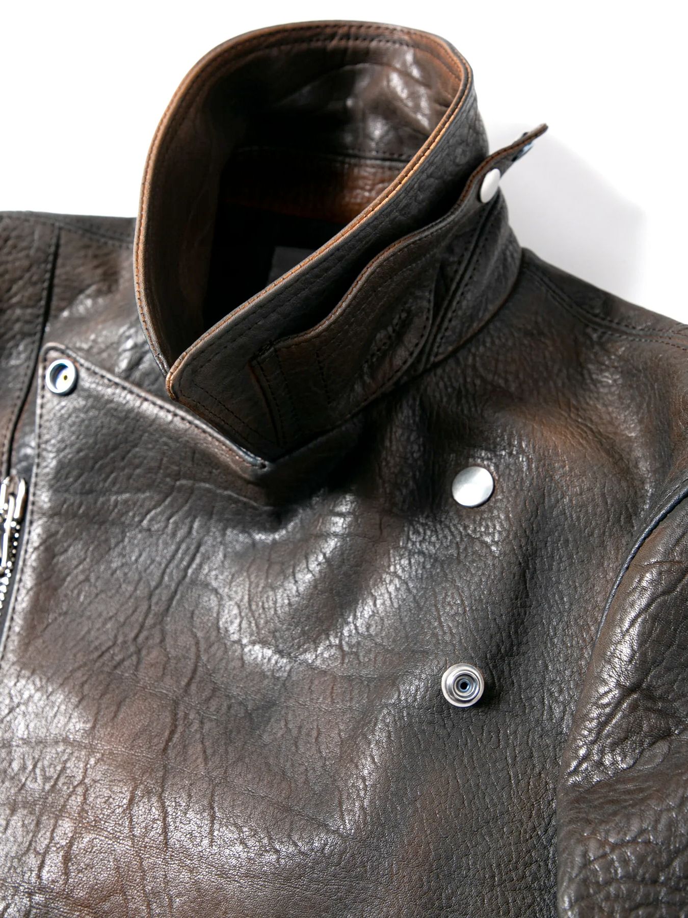 【予約品 10月12日(日) 締切】Full Vegetable Tanned Italian Double Shoulder Steer Hide Garment Burning Dyed Double Riders / イタリアンダブルショルダー燃焼製品染めダブルライダース / HI-FLYER