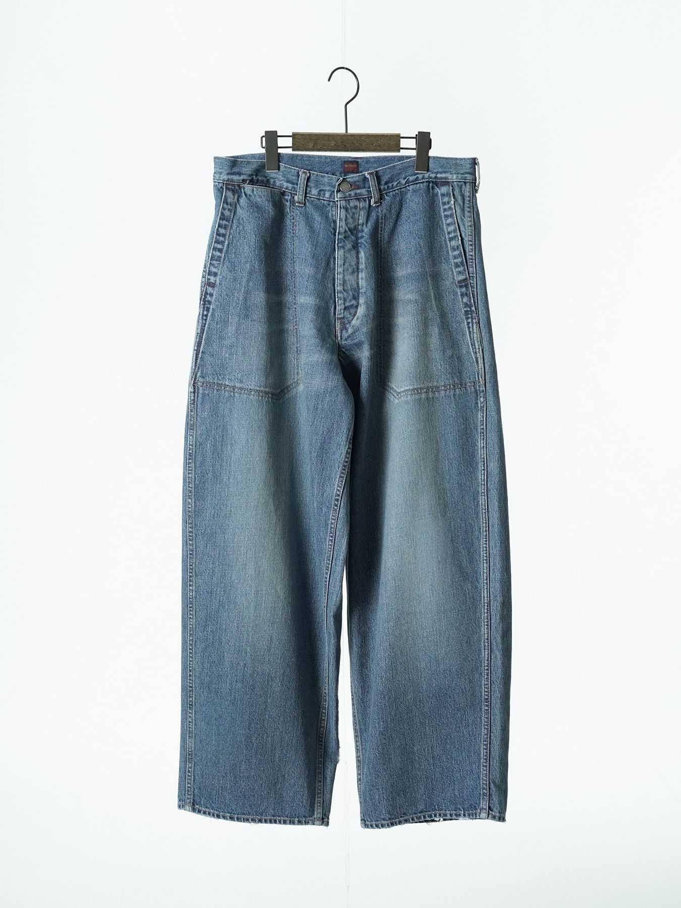 【予約品 5月6日(水) 締切】USN-DENIMTROUSERS aged / ユーズド加工 デニムミリタリーパンツ / インディゴ × 金茶ステッチ 淡