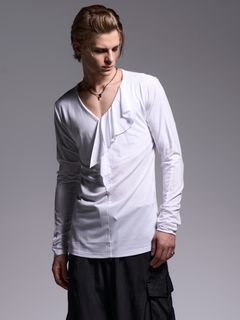 【予約品 1月4日(日) 締切】W-Frill-V-Neck-T / ダブルフリルTシャツ / ホワイト