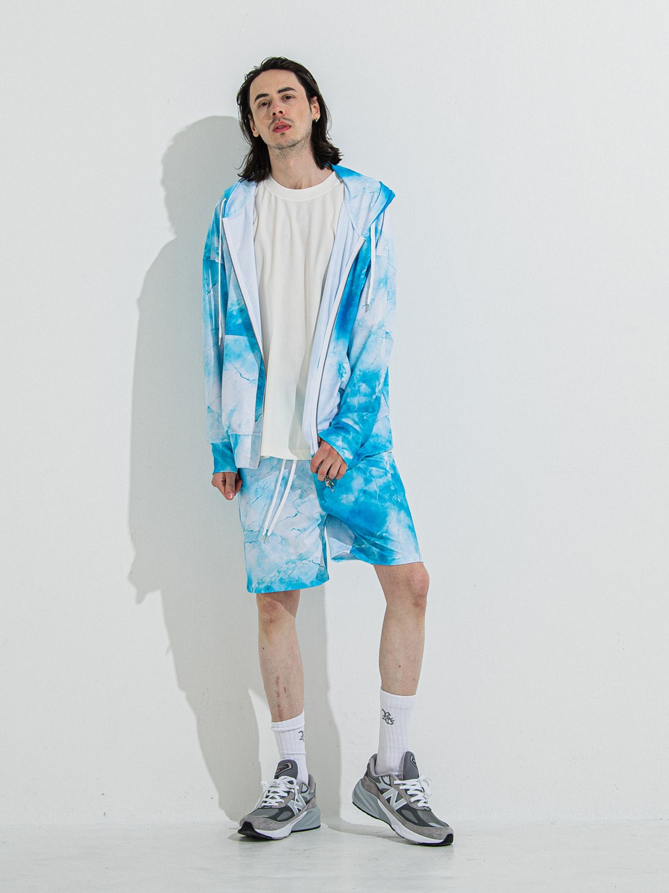 【予約品 】RASH OVER ZIPUP HOODIE / ラッシュガード オーバーサイズジップアップパーカー / マーブルブルー