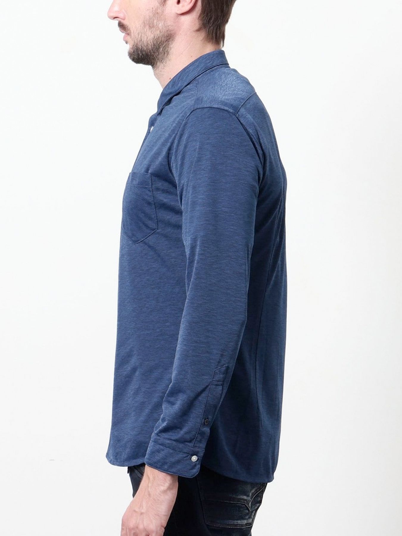 シャリトロメランジジャージー ショートレギュラーシャツ / サックス 【HIDEAWAYS NICOLE】