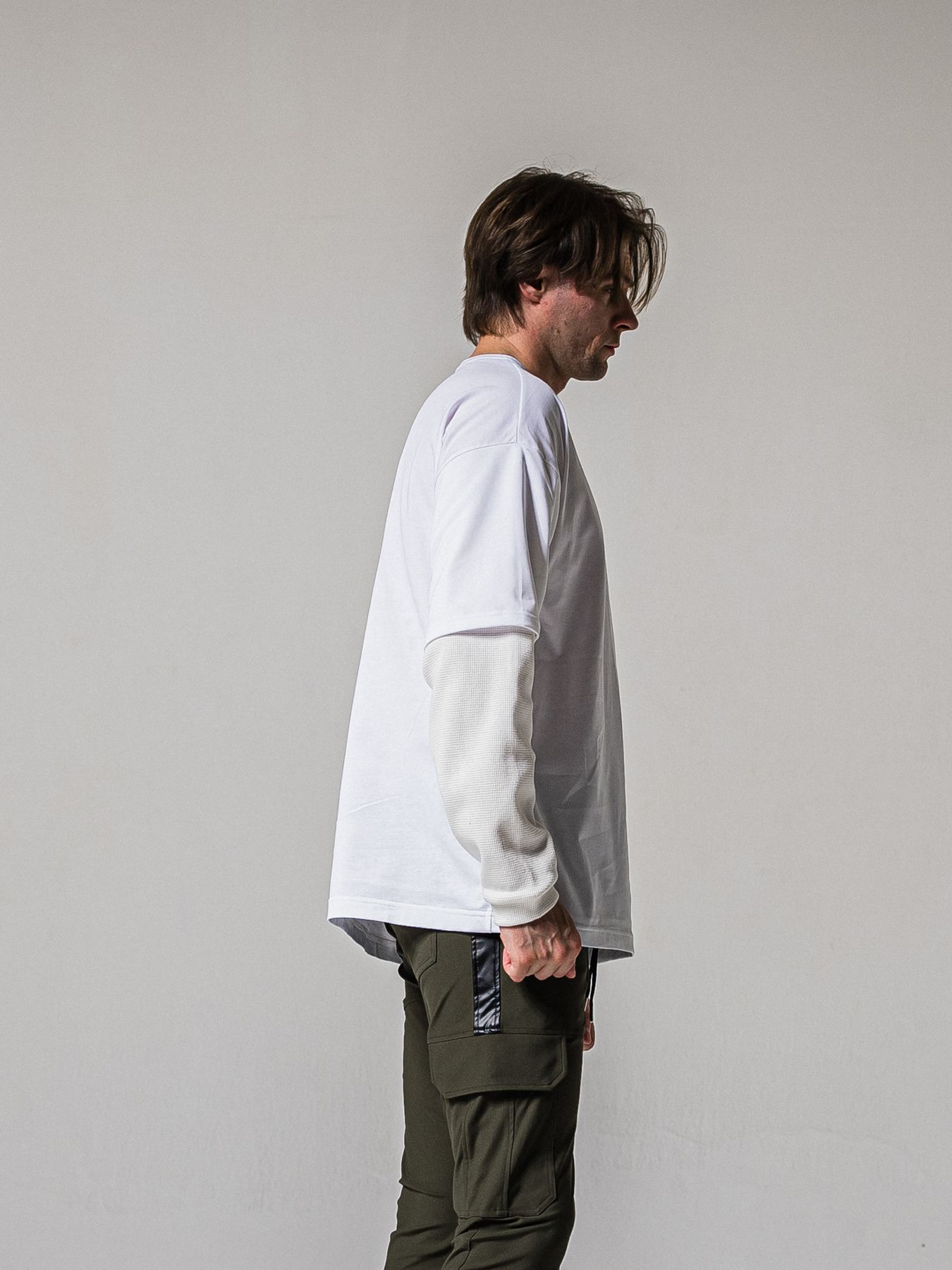 【予約品 11月16日(日) 締切】FAKE LAYERED WAFFLE LONGSLEEVE / フェイクレイヤード ワッフル ロングスリーブTシャツ / ブラック