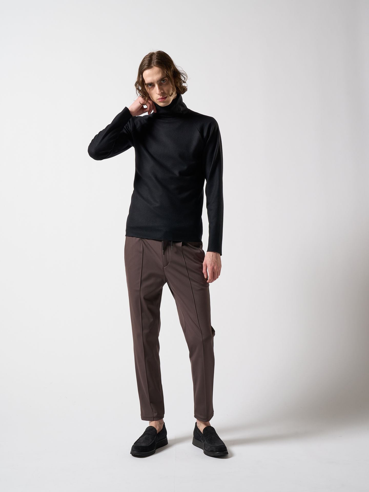 【予約品】 fine wool mock-neck / ニットカットソー / ブラック