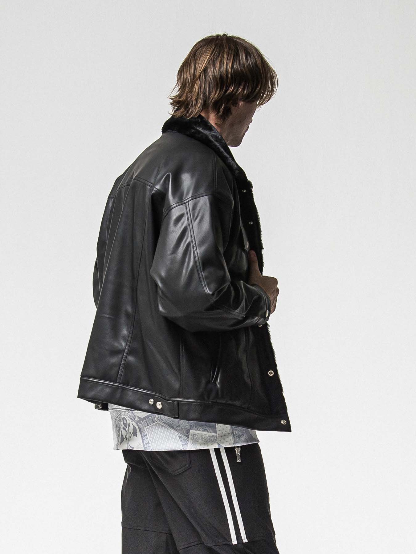 【予約品 8月31日(日) 締切】LEATHER FUR OVER G / レザーファーオーバーGジャケット / ブラック