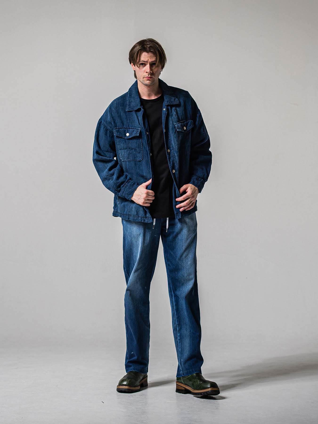 【予約品 11月16日(日) 締切】INDIGO LINE JACK SHIRTS / インディゴ リネン CPOジャケット / ダークインディゴ