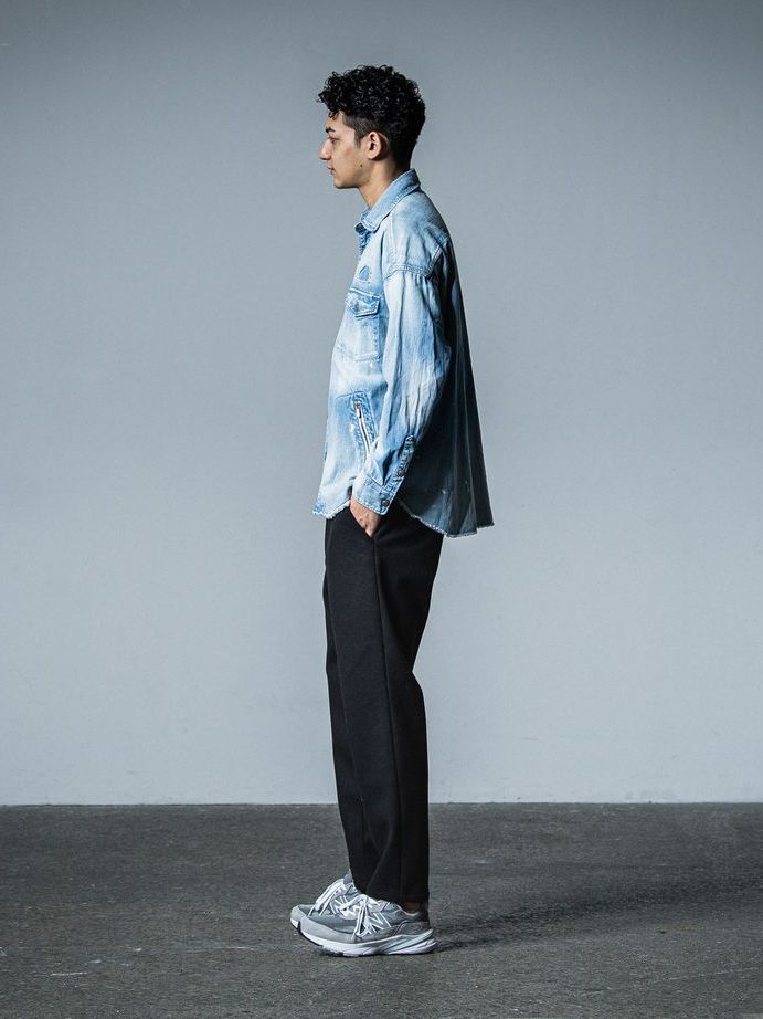 《予約品》 PAT WIDE EASY PANTS  / イージースラックス / ブラック・メルトン