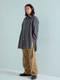 【予約品 5月7日(水)AM10時  締切】Chronos / ワッシャー加工 ロングシャツ / ダークブラウン×ネイビー千鳥