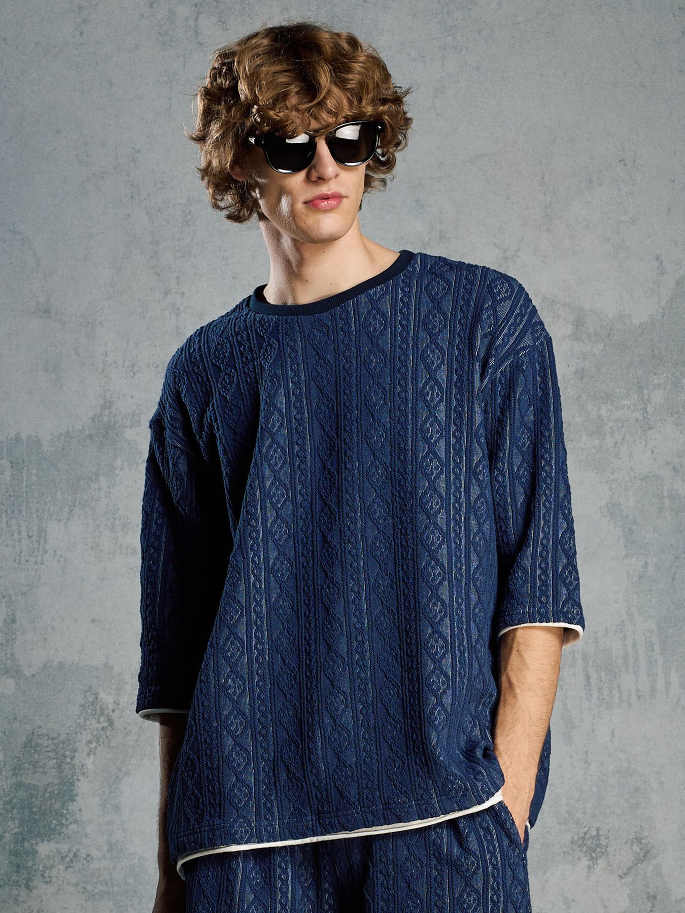 【予約品 1月25日(日) 締切】jacquard summer knit H/S / ジャガード サマーニット ハーフスリーブ / ネイビー