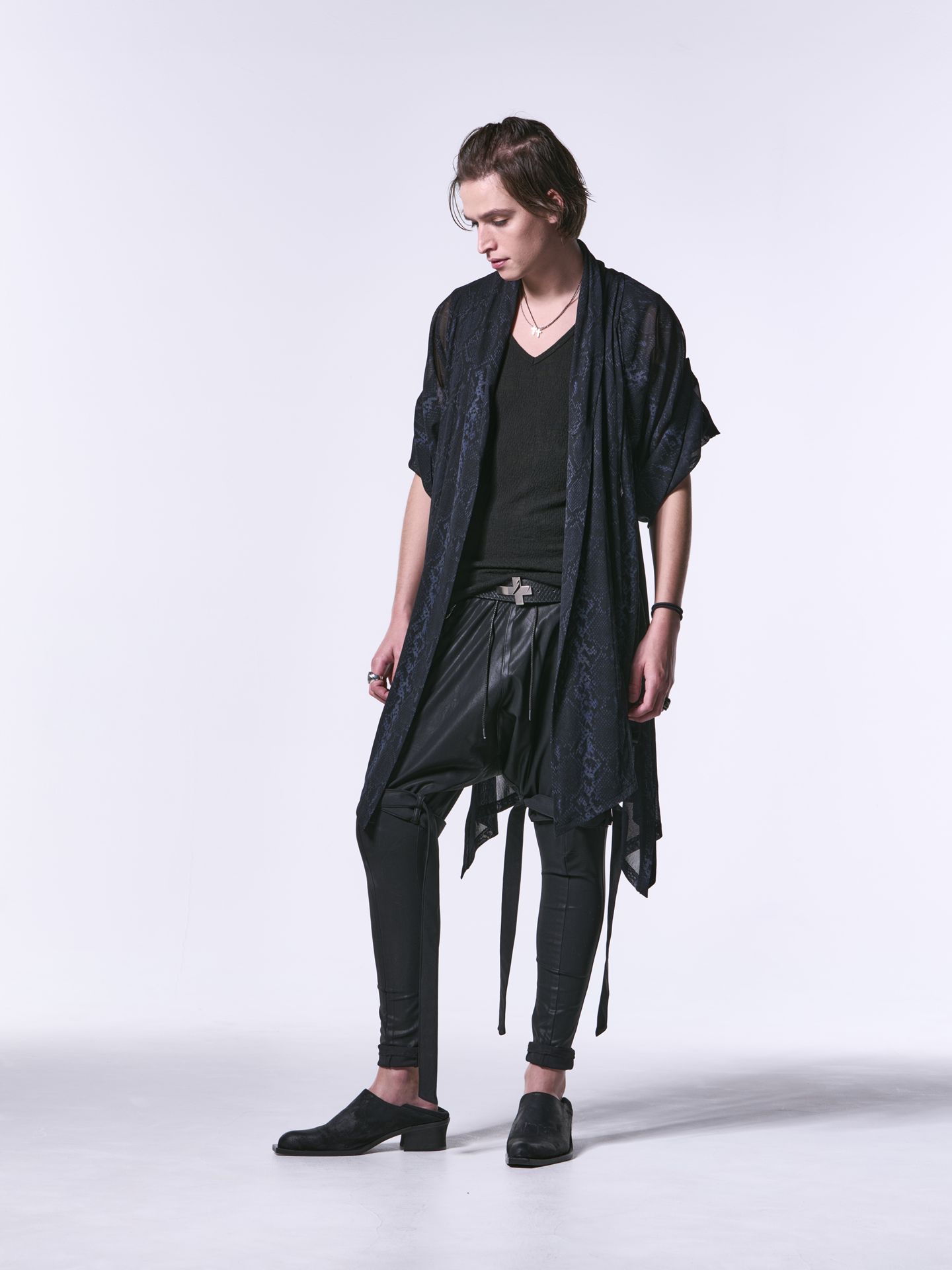 《予約品》 KIMONO-SleeveCardigan / メッシュキモノカーディガン / ブラックパイソン柄